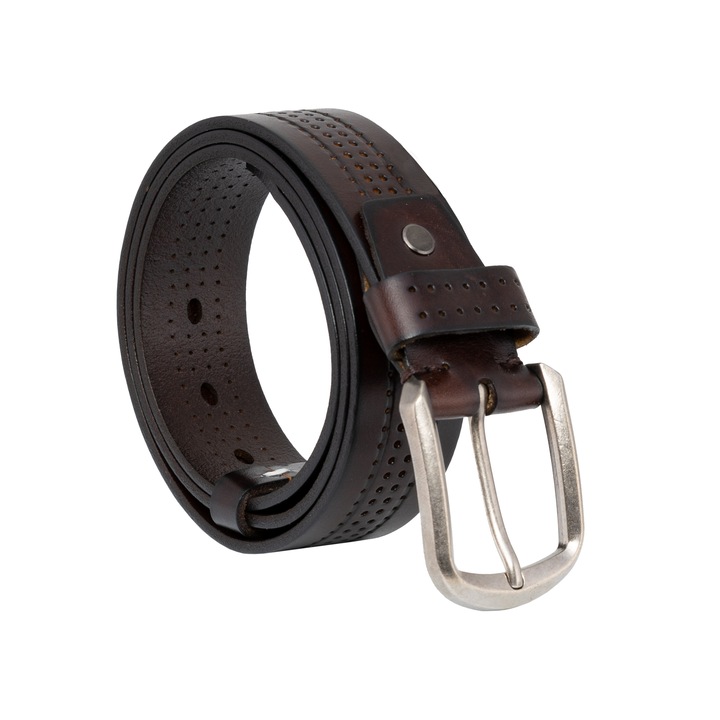 Curea casual din piele naturala, model perforat, 4 cm latime, 130