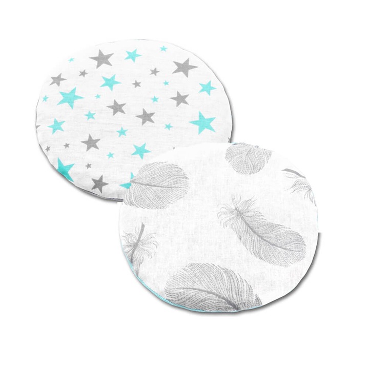 Set 2 pernute anticolici cu samburi cirese Kidizi Galaxy Mint Feathers, gri turcoaz, 19 cm