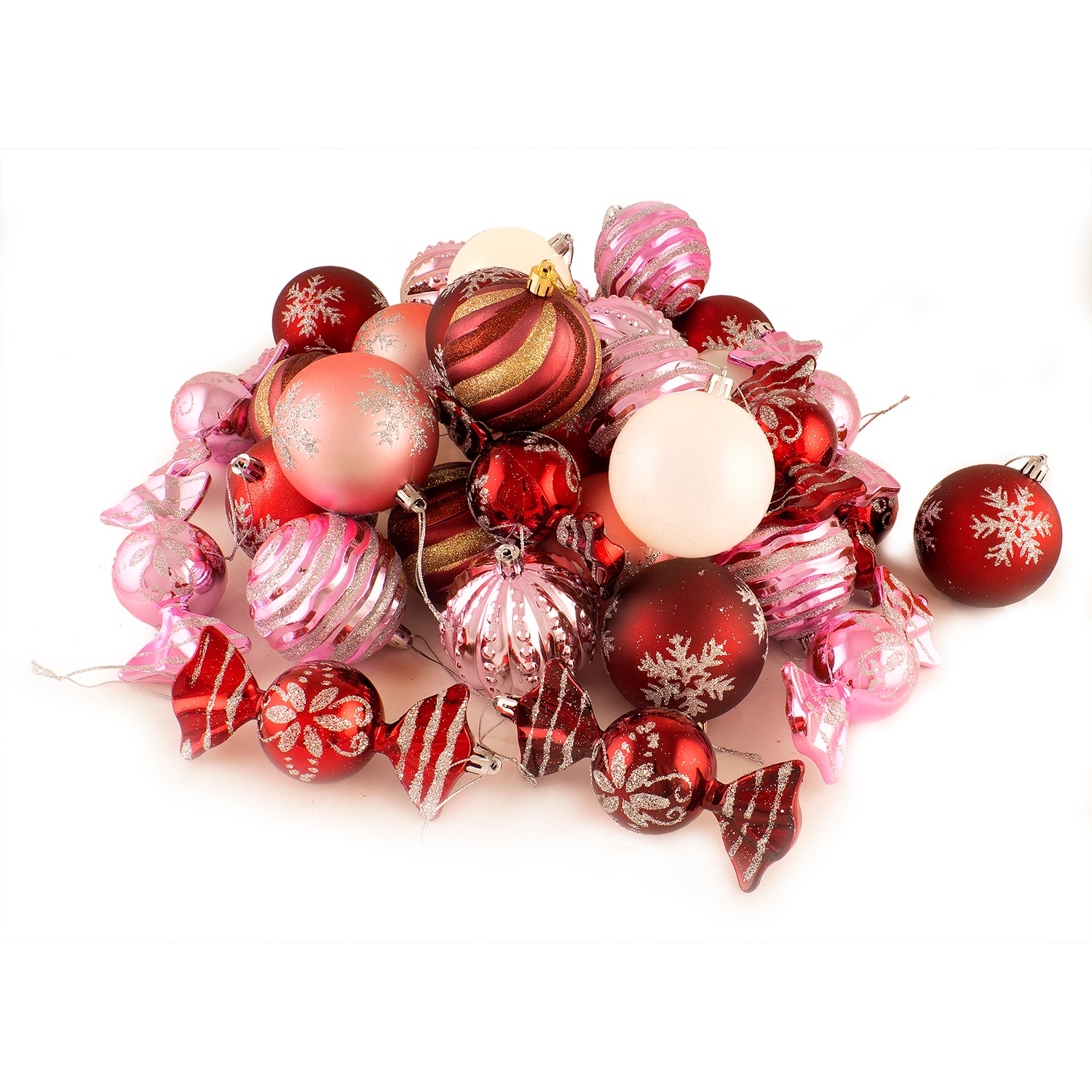 Set Holly 42 globuri mixte decorate, 7 cm, roz