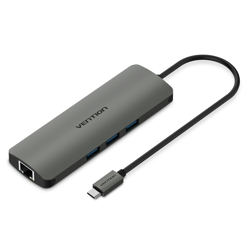 Adaptor All in One USB-C C Type, USB C la RJ45 ,HDMI , Audio 3.5mm ,USB 3.0 , USB-C ,,TF , SD Mama , Vention