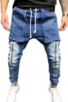 Blugi cu tur Long Zipper blue cod B5605, Albastru Blugi cu tur Long Zipper blue cod B5605, Albastru