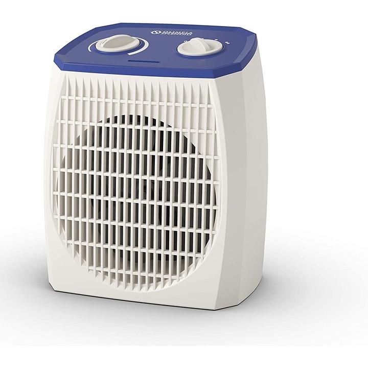 Aeroterma electrica Olimpia Splendid, Caldo Pop B 99291, cu ventilator, putere 2000 W, termostat de siguranta, protectie anti-stropi IP21, 2 trepte de incalzire, pentru incaperi pana la 24 m2, design compact, alb/albastru