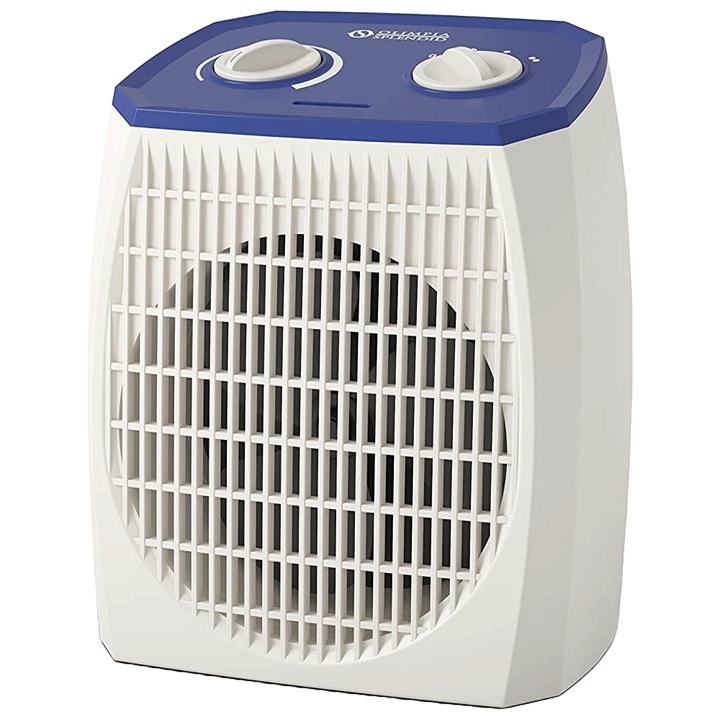 Olimpia Splendid Caldo Pop B 99291 elektromos hősugárzó ventilátorral, teljesítmény 2000 W, biztonsági termosztát, IP21 védelem, 2 fűtési fokozat, 24 m2-ig terjedő helyiségekhez, kompakt kivitel, fehér / kék