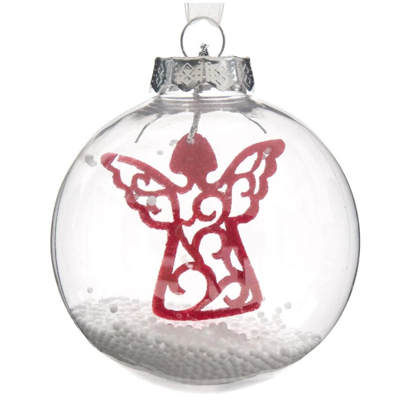 Globulet ideal pentru bradut, Zola®,transparent cu ingeras, 8 cm