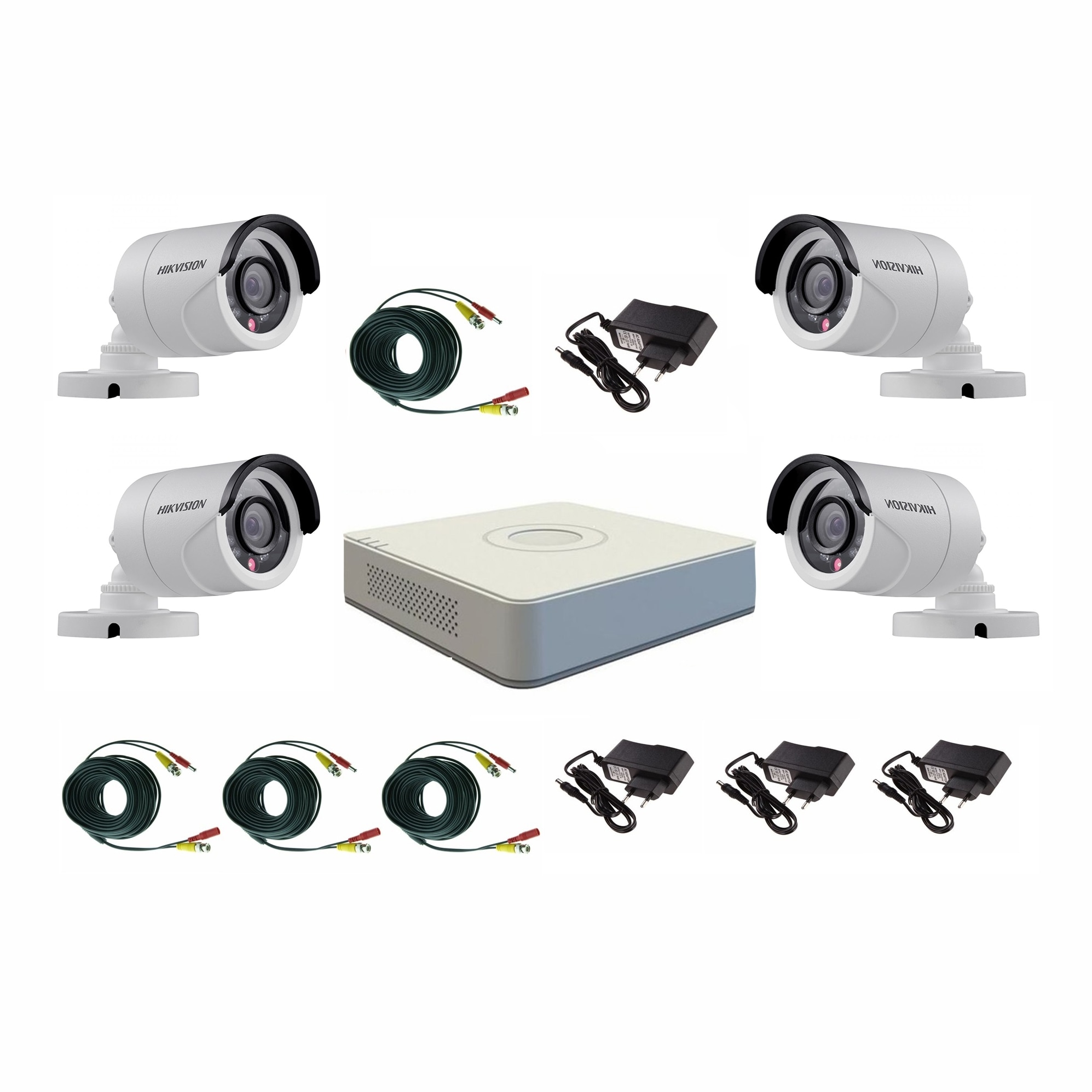 Sistem supraveghere video Hikvision 4 camere Turbo HD IR 20 M cu DVR Hikvision 4 canale, full accesorii