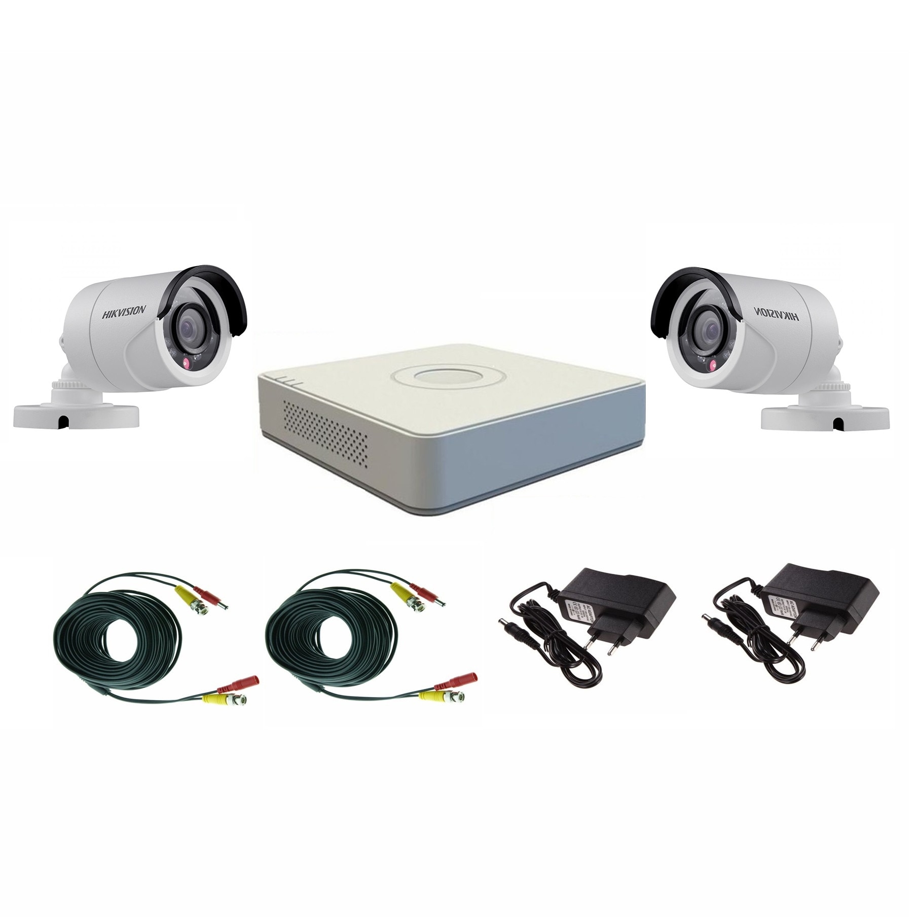Sistem supraveghere video Hikvision 2 camere Turbo HD IR 20 M cu DVR Hikvision 4 canale, full accesorii