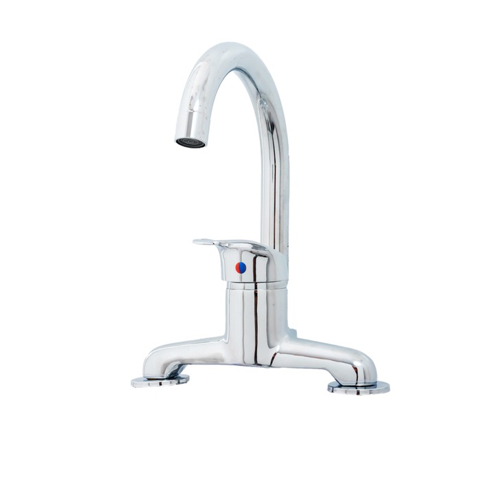 Baterie staiva, prindere pe chiuveta, tip lebada, crom lucios