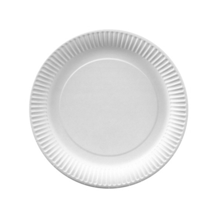 Set 50 farfurii intinse, carton, diametru 230mm, alb