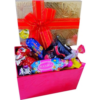 Cutie cadou, rosie cu capac auriu , mix de bomboane Bucuria Cutie cadou, rosie cu capac auriu , mix de bomboane Bucuria