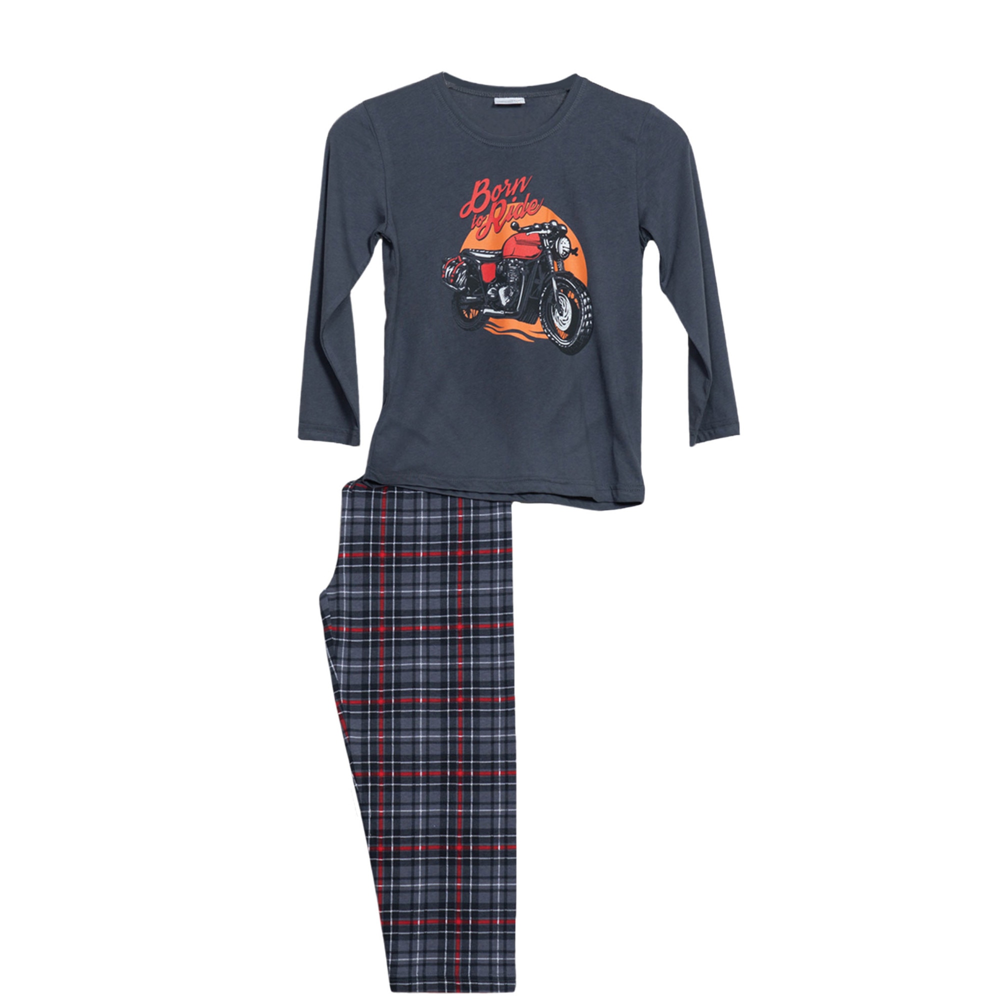 Pijama pentru copii Vienetta , model Born to Ride , gri inchis