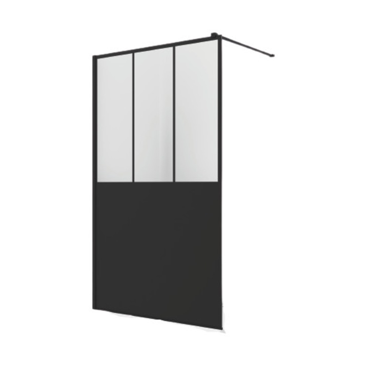 Paravan de dus Walk-In Easy Loft 69, Black, 100 x 200 cm, sticla securizata de 8mm, profil negru mat, SanSwiss