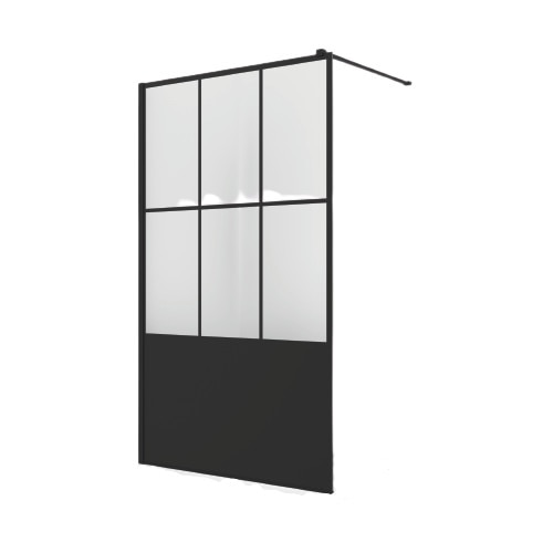 Paravan de dus Walk-In Easy Loft 76, Black, 120 x 200 cm, sticla securizata de 8mm, profil negru mat, SanSwiss