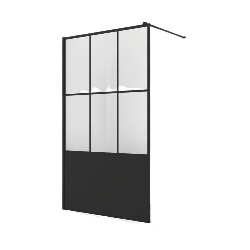 Paravan de dus Walk-In Easy Loft 76, Black, 100 x 200 cm, sticla securizata de 8mm, profil negru mat, SanSwiss