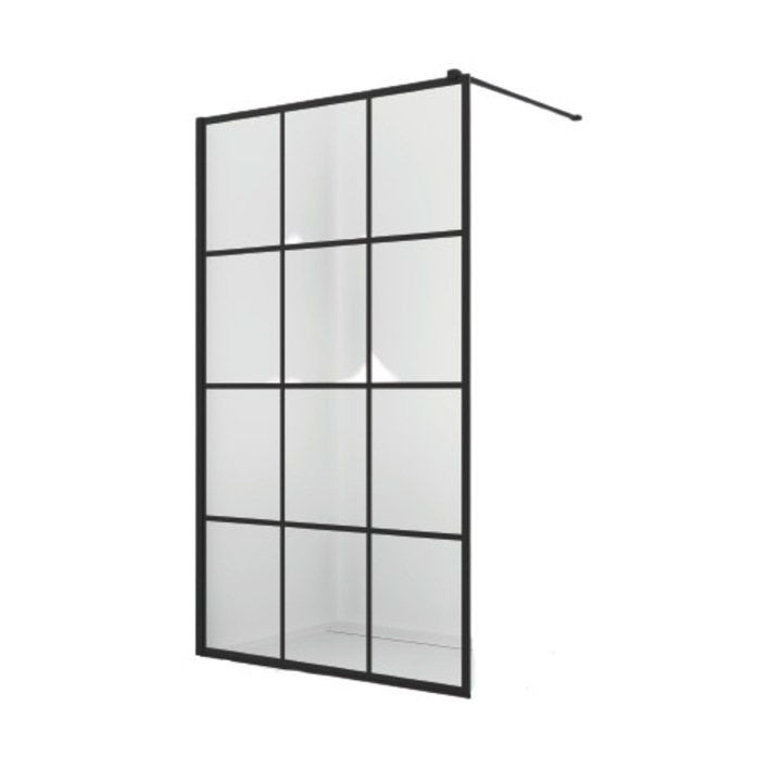 Paravan de dus Walk-In Easy Loft 75, Black, 120 x 200 cm, sticla securizata de 8mm, profil negru mat, SanSwiss