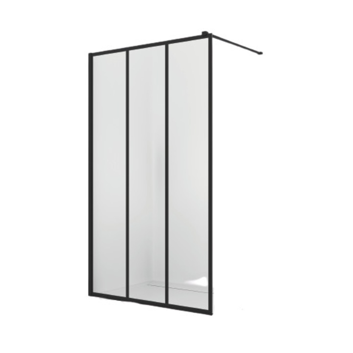 Paravan de dus Walk-In Easy Loft 72, Black, 140 x 200 cm, sticla securizata de 8mm, profil negru mat, SanSwiss