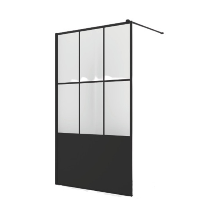 Paravan de dus Walk-In Easy Loft 76, Black, 90 x 200 cm, sticla securizata de 8mm, profil negru mat, SanSwiss