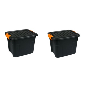 Set 2 Cutii depozitare, plastic, negru, 42 Litri, 50x40x34 cm Set 2 Cutii depozitare, plastic, negru, 42 Litri, 50x40x34 cm