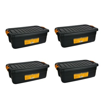 Set 4 Cutii depozitare, plastic, negru, 30 Litri, 60x40x20 cm Set 4 Cutii depozitare, plastic, negru, 30 Litri, 60x40x20 cm