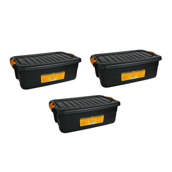 Set 3 Cutii depozitare, plastic, negru, 30 Litri, 60x40x20 cm Set 3 Cutii depozitare, plastic, negru, 30 Litri, 60x40x20 cm