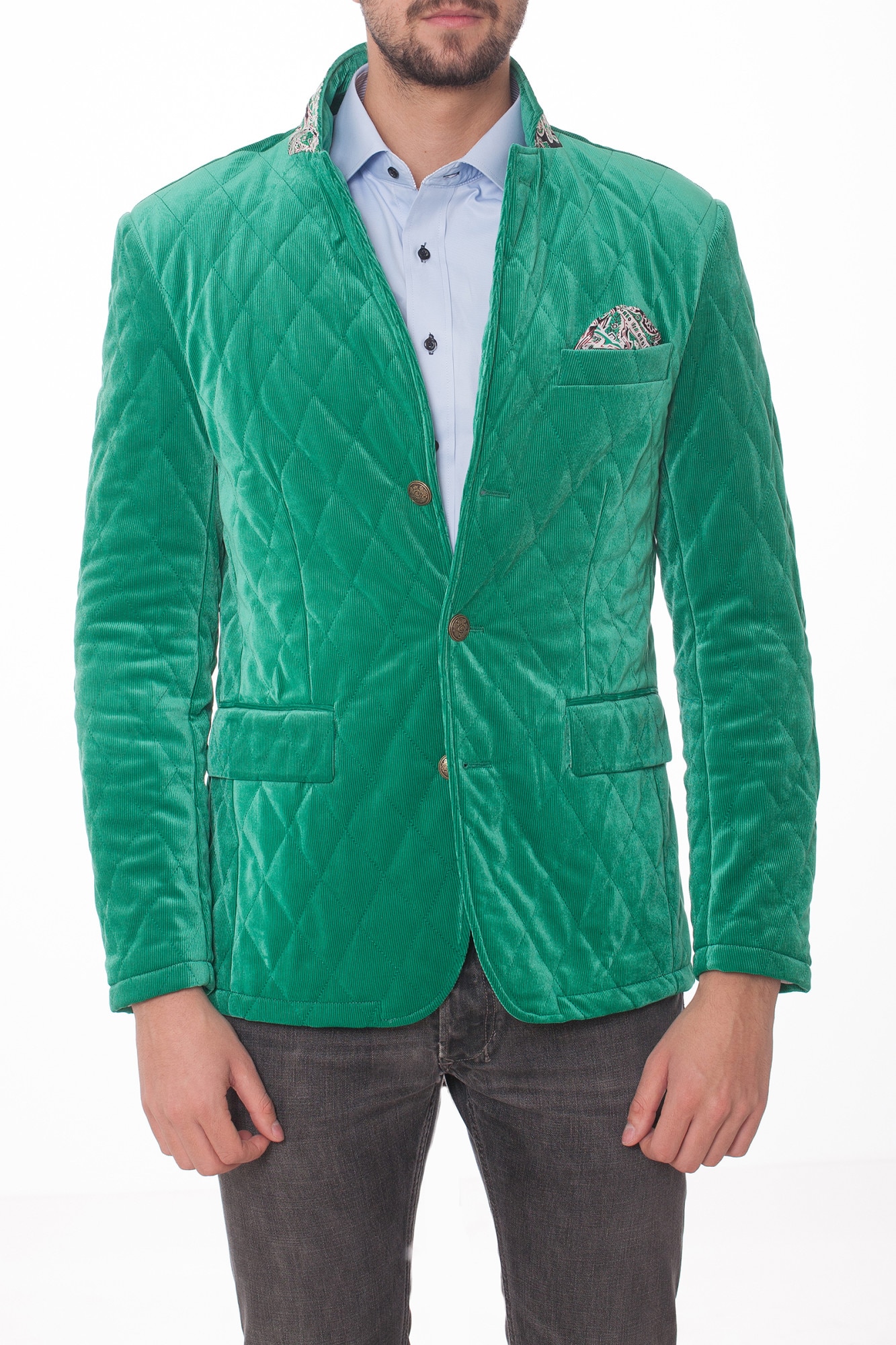 Geaca matlasata verde din catifea raiatata Grazie Filipeti 44(S)