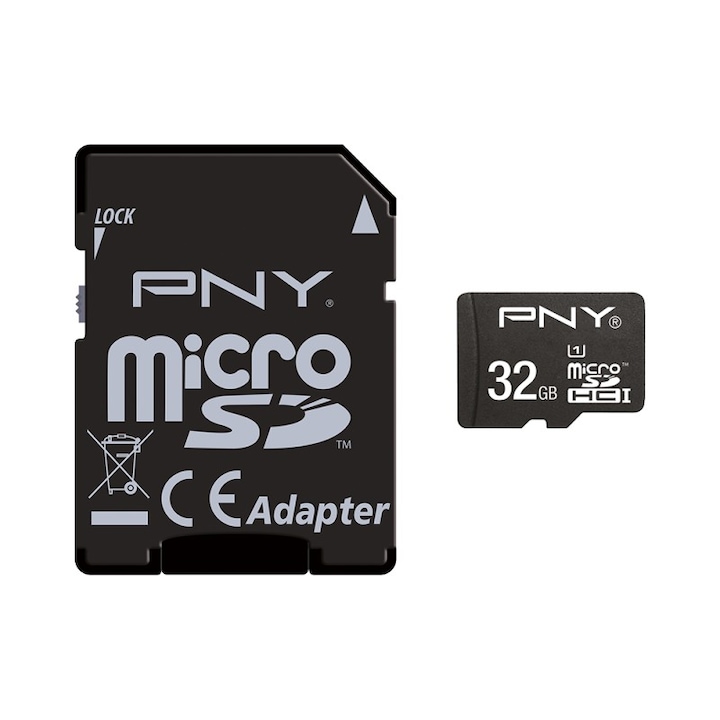 Карта с памет PNY MicroSDHC Performance 32GB Class 10, 50/10MB/s UHS-I, (включва SD адаптер), WaterProof, ShockProof, Temperature Proof