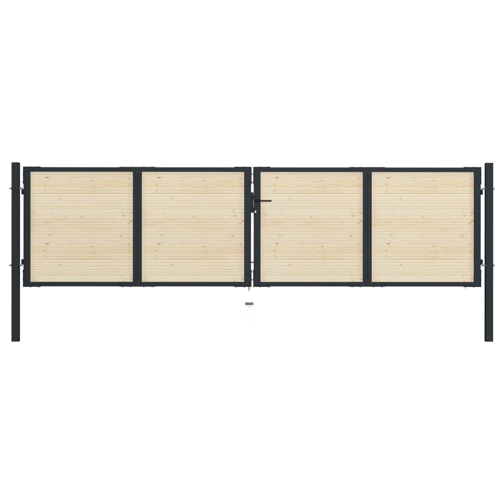 Poarta de gard dubla, vidaXL, Lemn de molid si otel, 408 x 150 cm, Maro