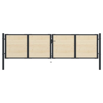 Poarta de gard dubla, vidaXL, Lemn de molid si otel, 408 x 150 cm, Maro Poarta de gard dubla, vidaXL, Lemn de molid si otel, 408 x 150 cm, Maro
