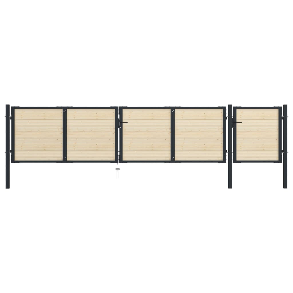 Poarta de gard dubla, vidaXL, Lemn de molid si otel, 513 x 150 cm, Maro