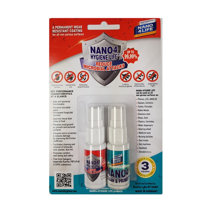 Защитен нанослой, постоянно асептичен, биоцид Nano4-Hygiene Life G, комплект 2 x 20 ml