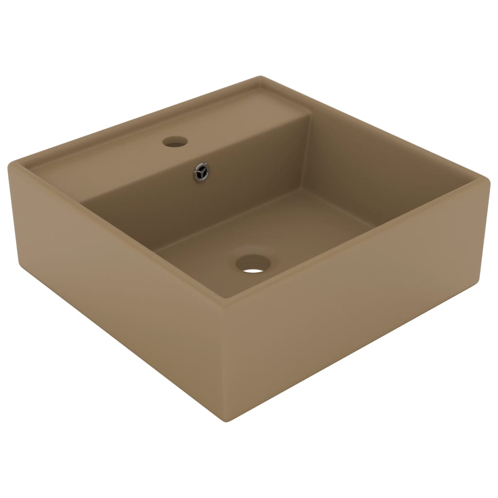 Lavoar de perete cu preaplin, vidaXL, Ceramica, 41 x 41 x 15 cm, 4,5 cm, Crem mat