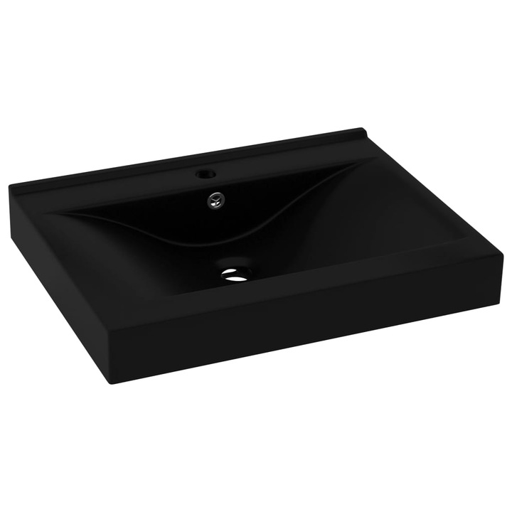 Chiuveta baie lux vidaXL, orificiu robinet negru mat 60x46 cm, ceramica, 13.8 kg