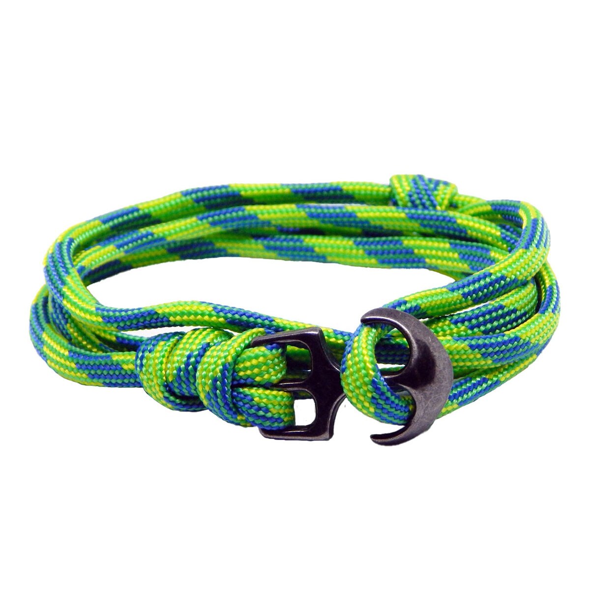 Bratara reglabila din snur paracord vernil cu verde si inchizatoare Ancora neagra