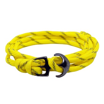 Bratara reglabila din snur paracord galben cu negru si inchizatoare Ancora neagra Bratara reglabila din snur paracord galben cu negru si inchizatoare Ancora neagra