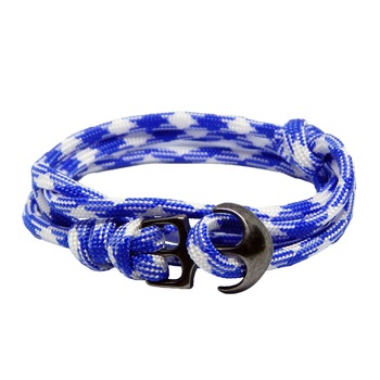 Bratara reglabila din snur paracord albastru si alb si inchizatoare Ancora neagra Bratara reglabila din snur paracord albastru si alb si inchizatoare Ancora neagra