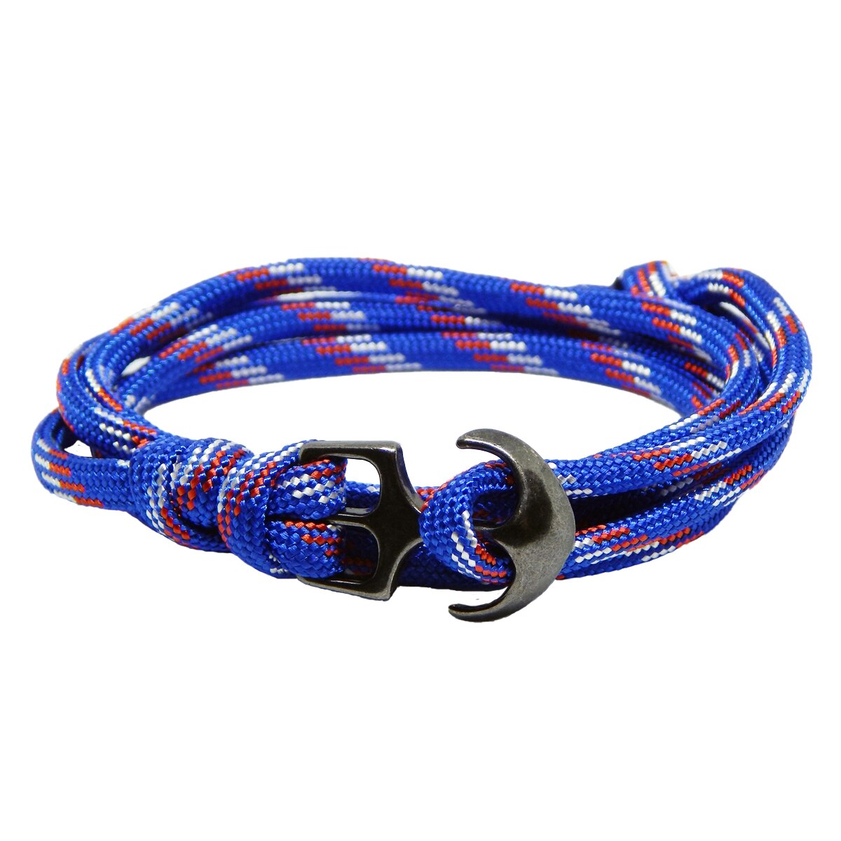 Bratara reglabila din snur paracord albastru si rosu si inchizatoare Ancora neagra