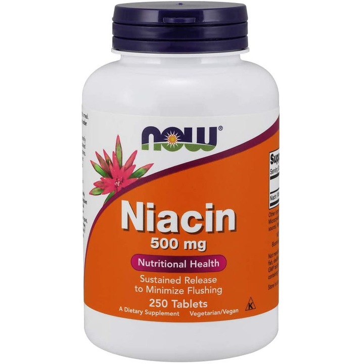 Now Foods Niacin Étrend-kiegészítő, 500mg B3 vitamin, 250 tabletta
