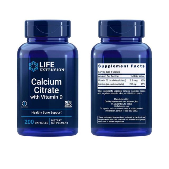 Supliment alimentar, Citrat de Calciu cu Vitamina D3, Life Extension Calcium Citrate with Vitamin D - 200 capsule (200 doze)