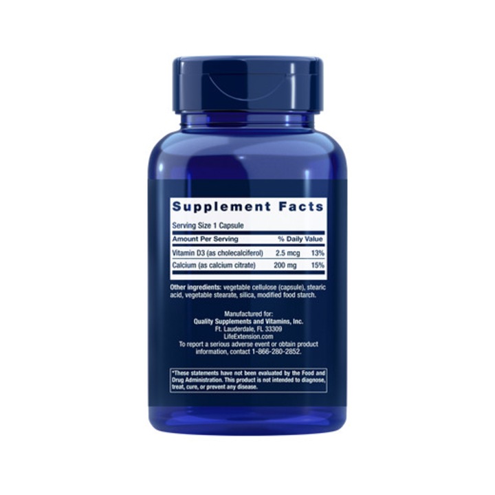 Life Extension étrendkiegészítő, kalcium-citrát D3-vitaminnal, 200 kapszula (200 adag)
