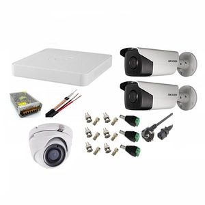 Sistem supraveghere video Hikvision 3 camere 5MP, 2 exterior Turbo HD IR 80 M 1 interior IR 20m cu full accesorii