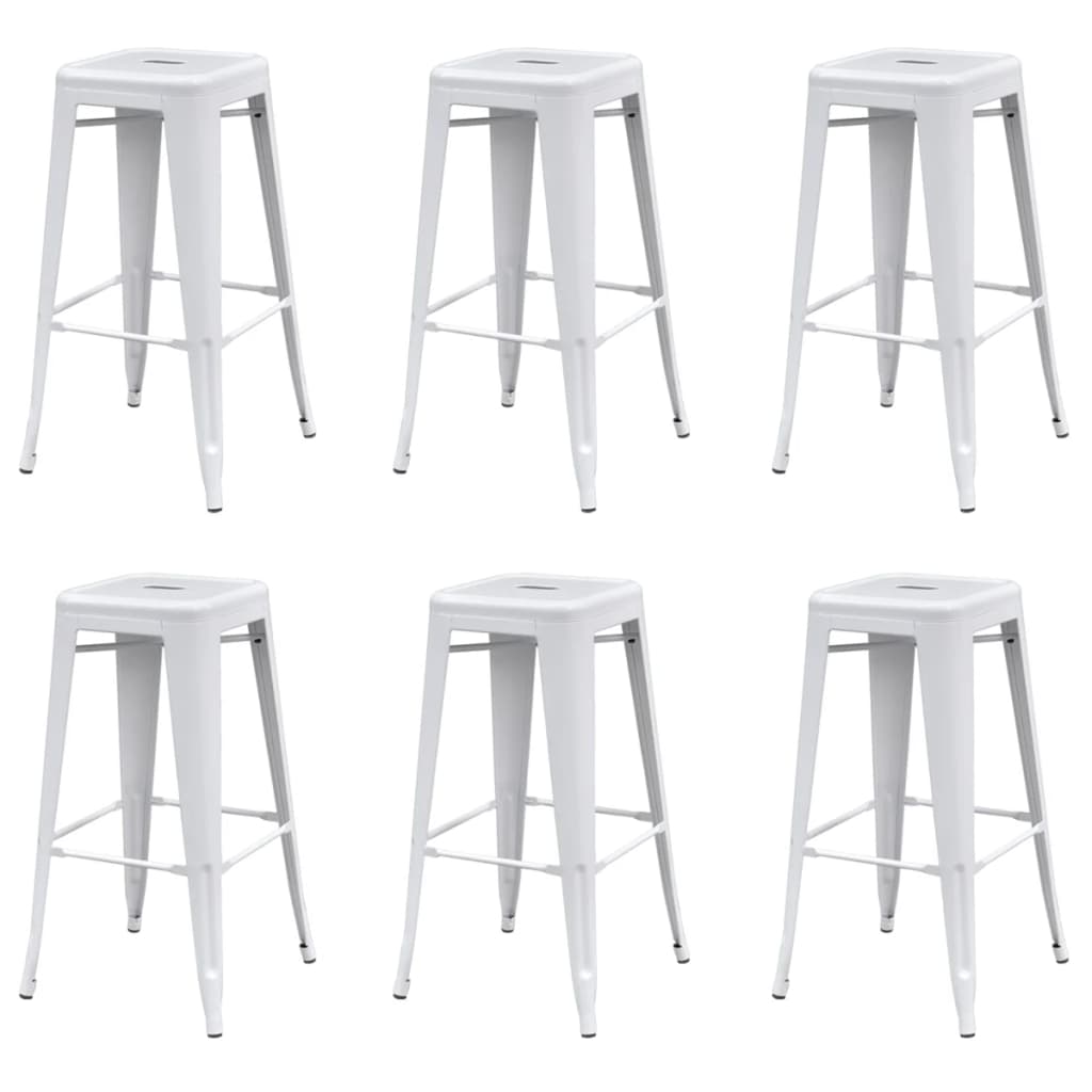 Set de 6 scaune de bar, vidaXL, Otel, 43 x 43 x 76 cm, Alb