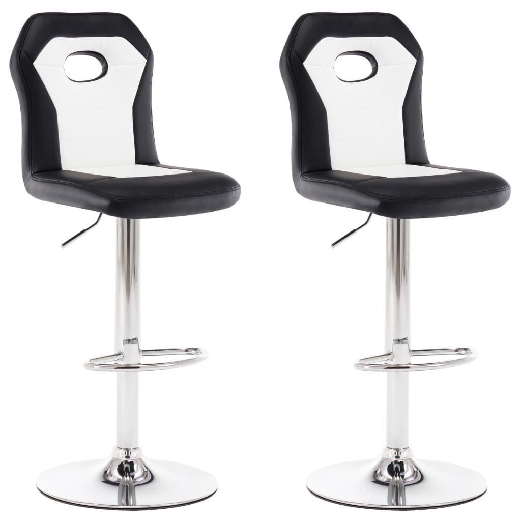 Set de 2 scaune de bar, vidaXL, Piele artificiala/Otel, 39 x 51,5 x (96,5-117) cm, Alb