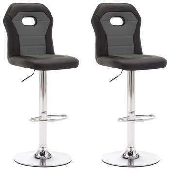 Set de 2 scaune de bar, vidaXL, Piele artificiala/Otel, 39 x 51,5 x (96,5-117) cm, Gri Set de 2 scaune de bar, vidaXL, Piele artificiala/Otel, 39 x 51,5 x (96,5-117) cm, Gri