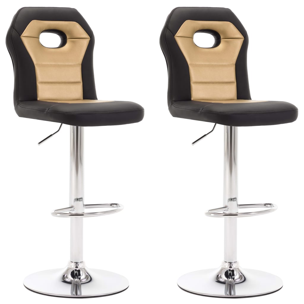 Set de 2 scaune de bar, vidaXL, Piele artificiala/Otel, 39 x 51,5 x (96,5-117) cm, Auriu