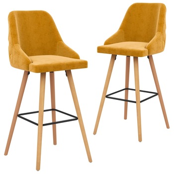 Set de 2 scaune de bar, vidaXL, Lemn de fag/Catifea, 48 x 55 x 106 cm, Galben Set de 2 scaune de bar, vidaXL, Lemn de fag/Catifea, 48 x 55 x 106 cm, Galben