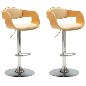 Set 2 scaune de bar, vidaXL, Lemn curbat/Piele artificiala, 49,5 x 50,5 x (87-108) cm, Crem