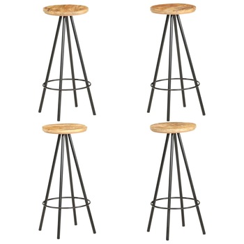 Set de 4 scaune de bar, vidaXL, Lemn de mango nefinisat/Otel, 30 x 73 cm, Maro Set de 4 scaune de bar, vidaXL, Lemn de mango nefinisat/Otel, 30 x 73 cm, Maro
