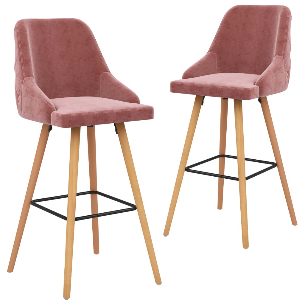 Set de 2 scaune de bar, vidaXL, Lemn de fag/Catifea, 48 x 55 x 106 cm, Roz