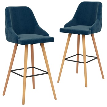 Set de 2 scaune de bar, vidaXL, Lemn de fag/Catifea, 48 x 55 x 106 cm, Albastru Set de 2 scaune de bar, vidaXL, Lemn de fag/Catifea, 48 x 55 x 106 cm, Albastru