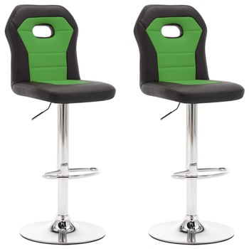 Set de 2 scaune de bar, vidaXL, Piele artificiala/Otel, 39 x 51,5 x (96,5-117) cm, Verde
