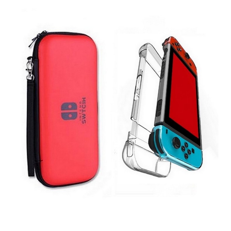 Set Husa Nintendo Switch Rosu +Protector Transparent Consola